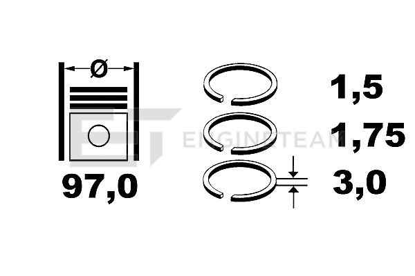R1000700, Piston Ring Kit, Piston rings - 1 piston set, ET ENGINETEAM