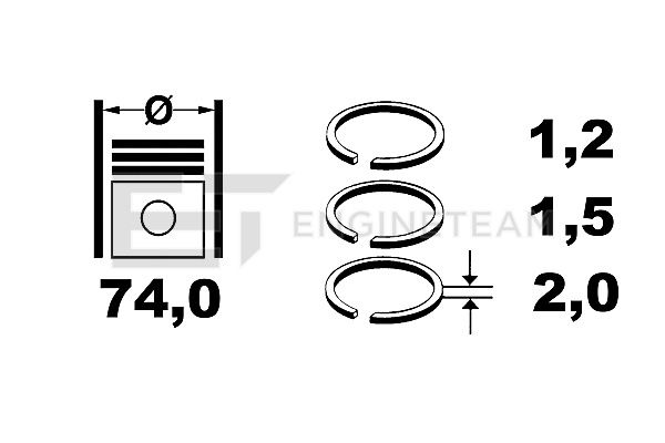 R1002300, Piston Ring Kit, Piston rings - 1 piston set, ET ENGINETEAM, 800038340000, 9-2164-00