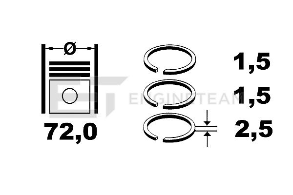 R1004000, Piston Ring Kit, Piston rings - 1 piston set, ET ENGINETEAM, Citroen Berlingo/C2/C3, Peugeot 106/206 1,1i HFX (TU1JP)/HFZ (TU1JP) 1996+, 08-426300-00, 9-3754-00