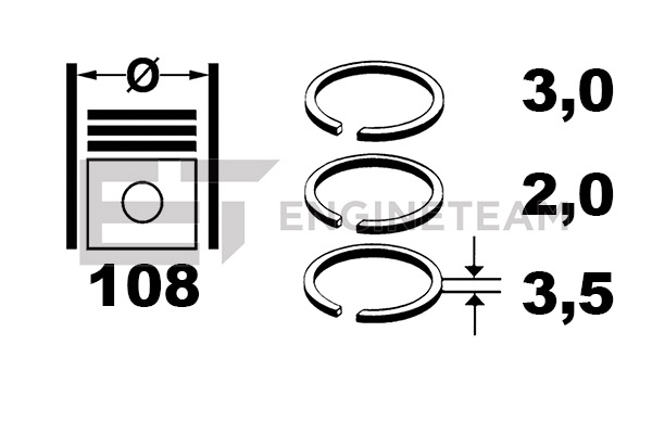 R1009200, Piston Ring Kit, Piston rings - 1 piston set, ET ENGINETEAM, 04501338, 040321101300, 08-136900-00, 09999N0, 800034410000, 099RS001270N0, 800071210000
